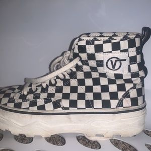 Black and White checkered Vans high tops/boots